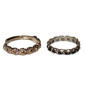 Silver Chain & Flower Halo Ring Set